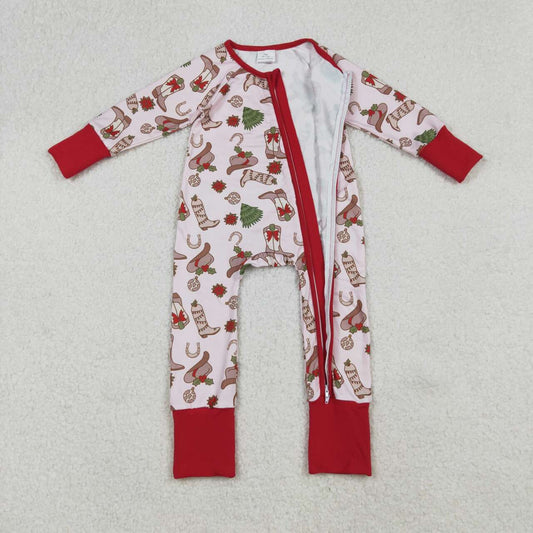 Christmas Western Red Boots Tree full zip Baby Romper LR2584