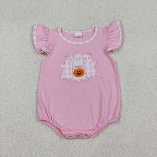 Halloween Pink Pumpkin Ghost Embroidery Baby Romper SR3196