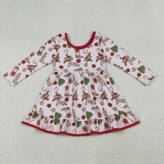 Christmas Pink Boot Girls Dress GLD1274