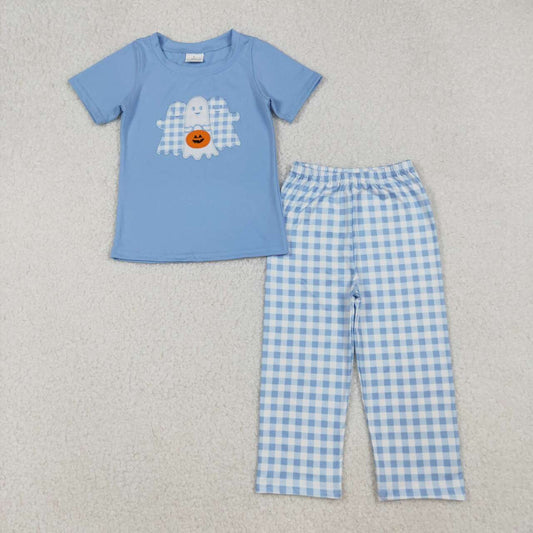 Halloween embroidery Blue Ghost Pumpkin Girls Set BSPO0581