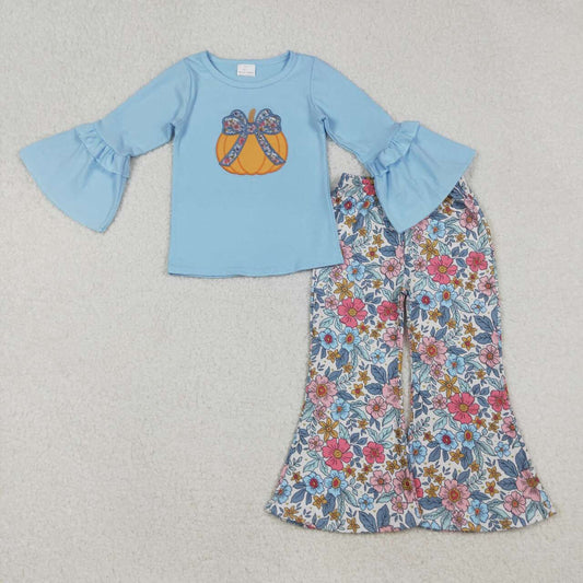 Fall Outfits Embroidery pumpkin Print Girls Set GLP2596