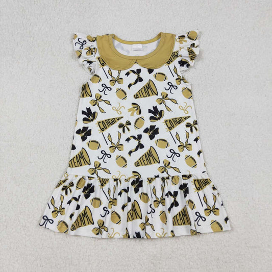 Football Go Team gold black Girls Dress GSD2788