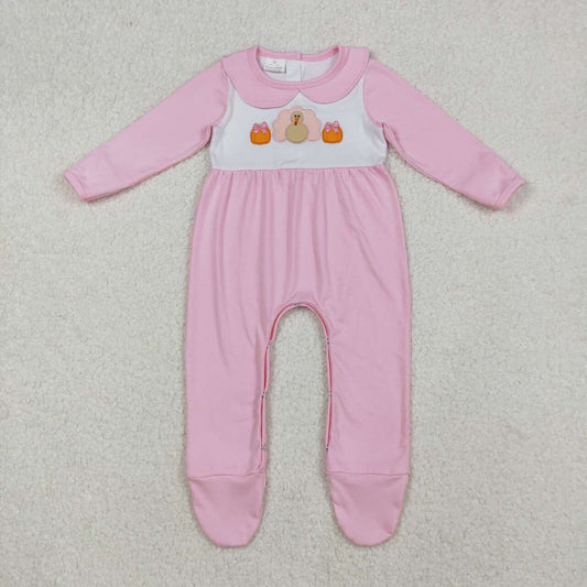 halloween Embroidery turkey pumpkin Baby Romper LR2563