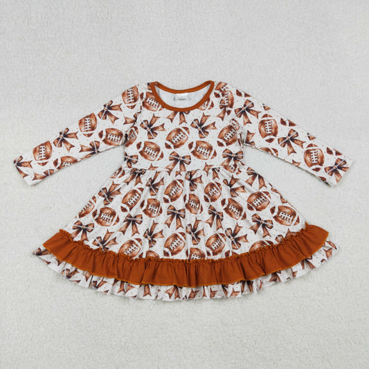 baseball bow long sleeve Girls dress GLD1268