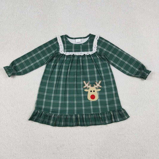 Christmas embroidery Deer long sleeve Dress GLD0561
