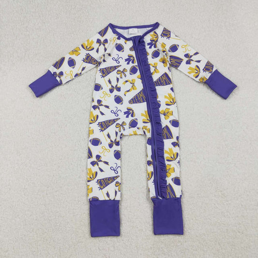 Baseball go team golden purple full zip Baby Romper LR2513