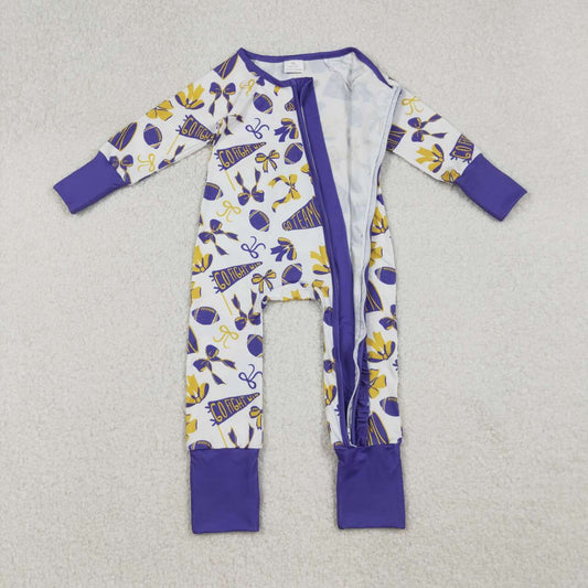 Baseball go team golden purple full zip Baby Romper LR2513