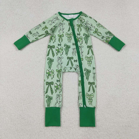 Green Bow full zip Baby Romper LR2654