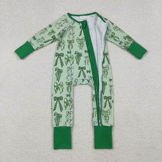 Green Bow full zip Baby Romper LR2654