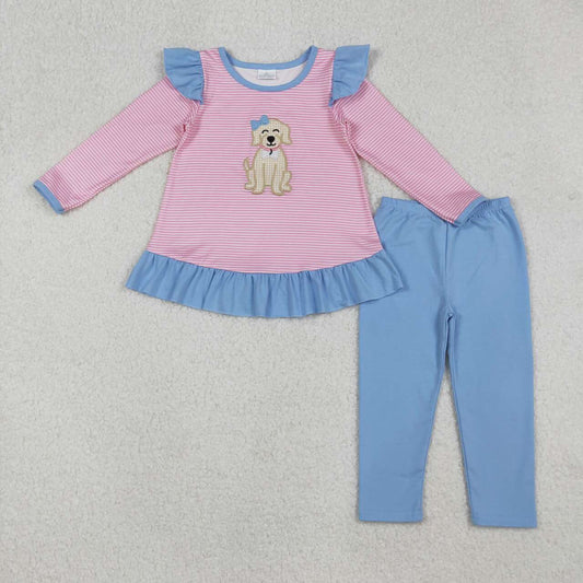 Fall Pink embroidered dog Girls Set GLP2725