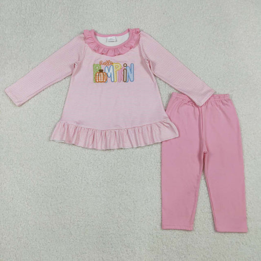 Hello pumpkin embroidery Girls Set