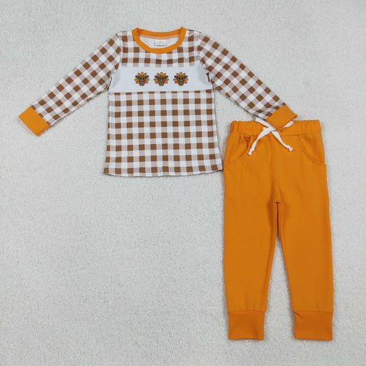 Thanksgiving embroidered turkey Girls Set BLP1188