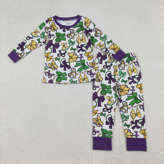 Mardi Gras Bow long sleeve kids pajamas GLP2872