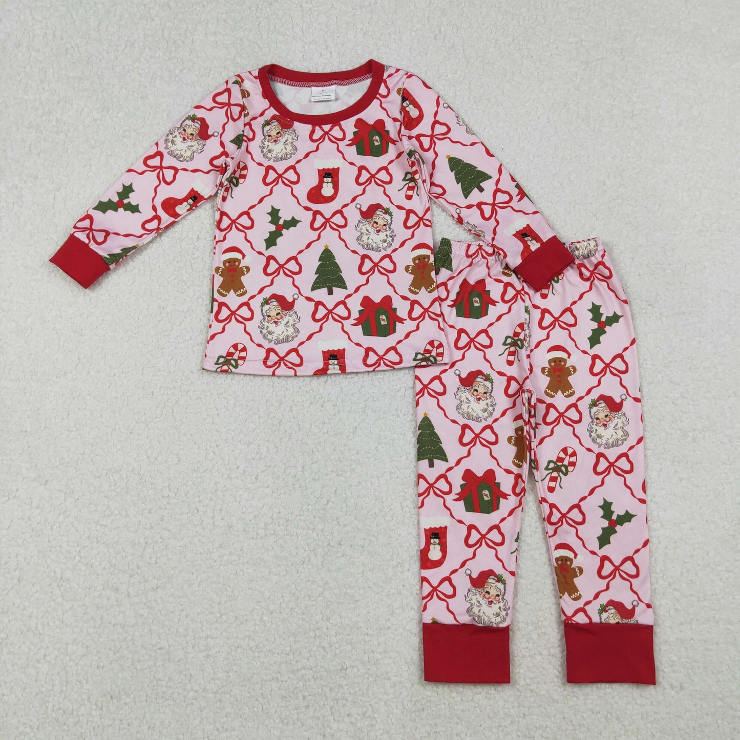 Christmas Red Santa Bow long sleeve kids pajamas GLP2807
