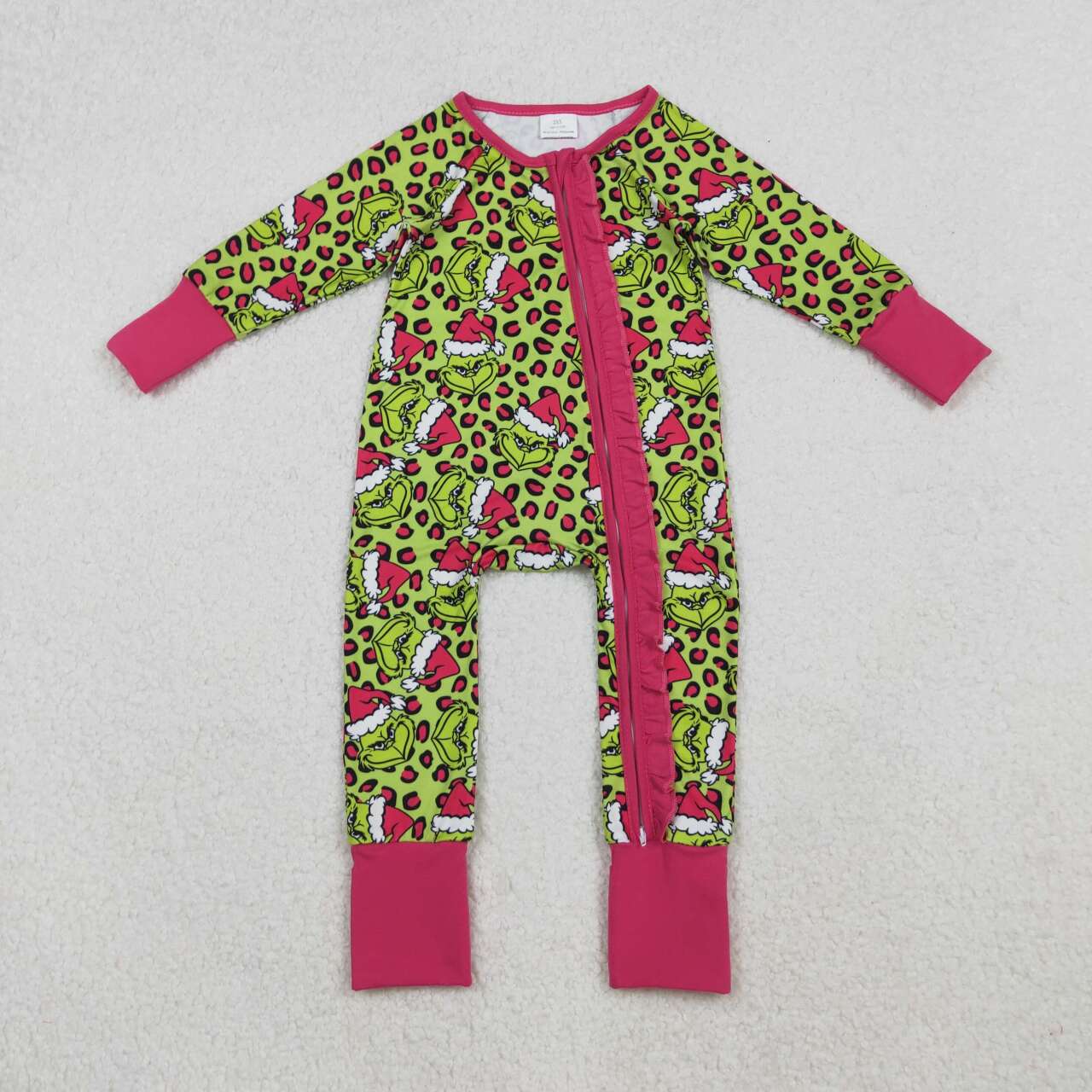 Christmas Green leopard long sleeve Baby Romper LR2520