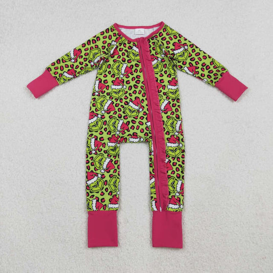 Christmas Green leopard long sleeve Baby Romper LR2520
