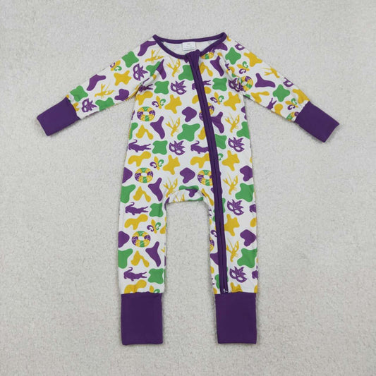 Mardi Gras long sleeve Baby Romper LR2637