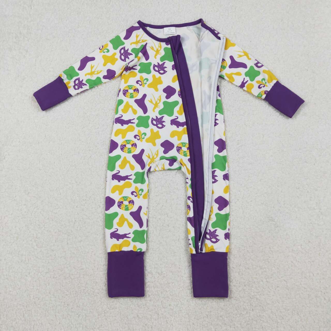 Mardi Gras long sleeve Baby Romper LR2637
