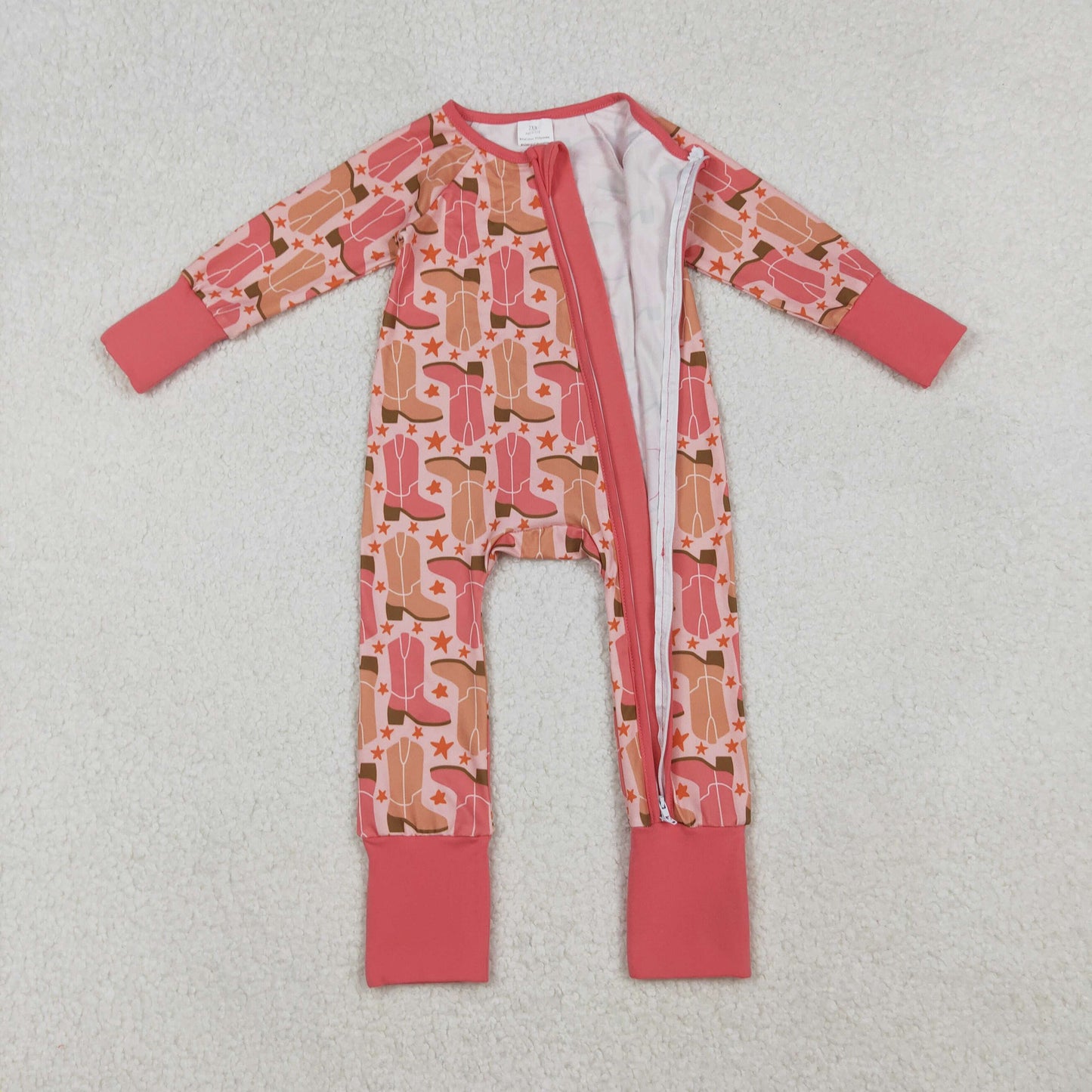 western Pink boots long sleeve Baby Romper LR2733