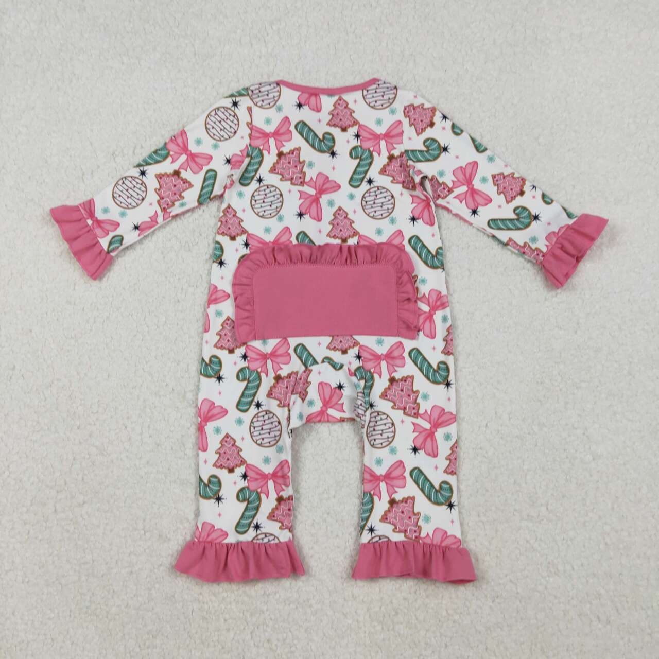 Christmas pink candy bow full zip Baby Romper LR2486