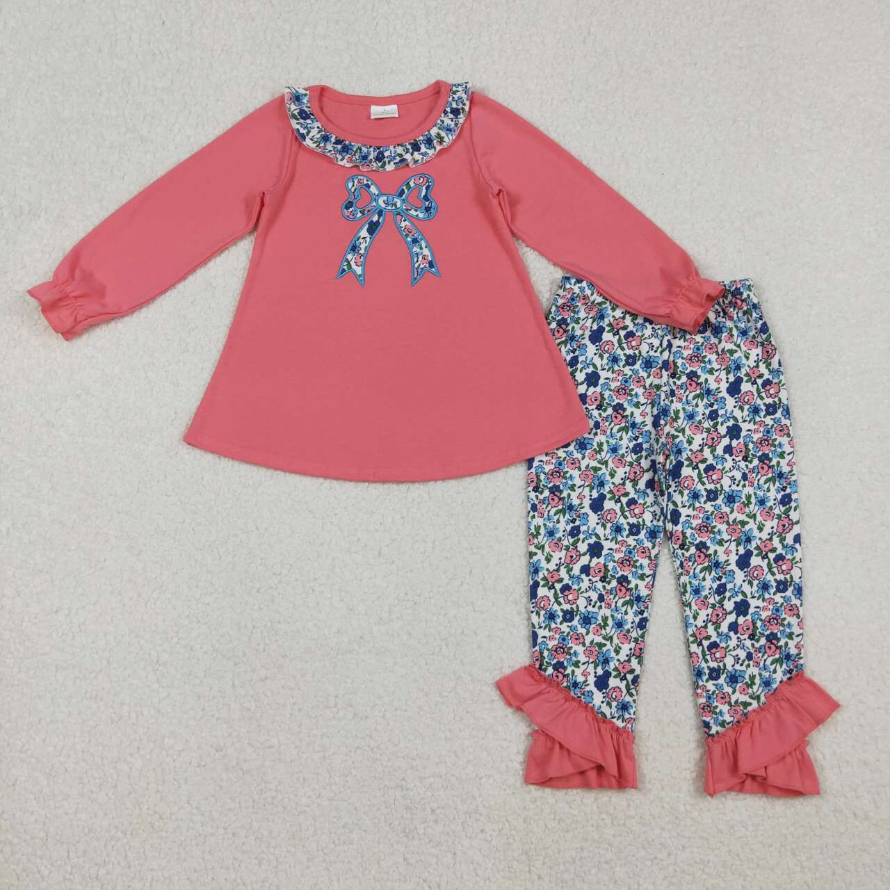 Fall Pink embroidered Bow Girls Set GLP2777