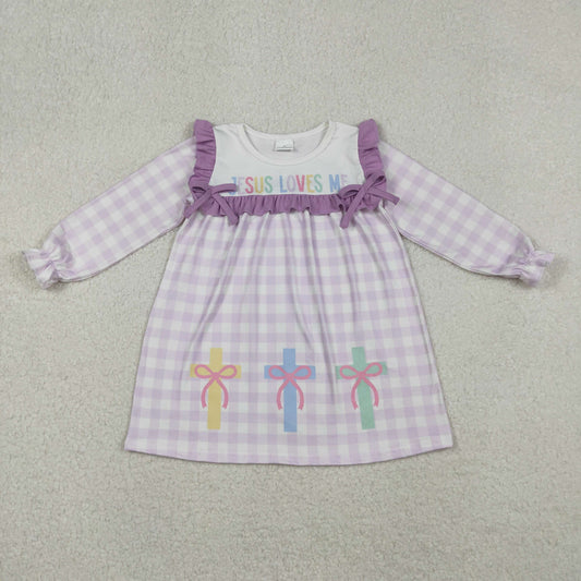 Purple plaid cross Girls Dress GLD1356