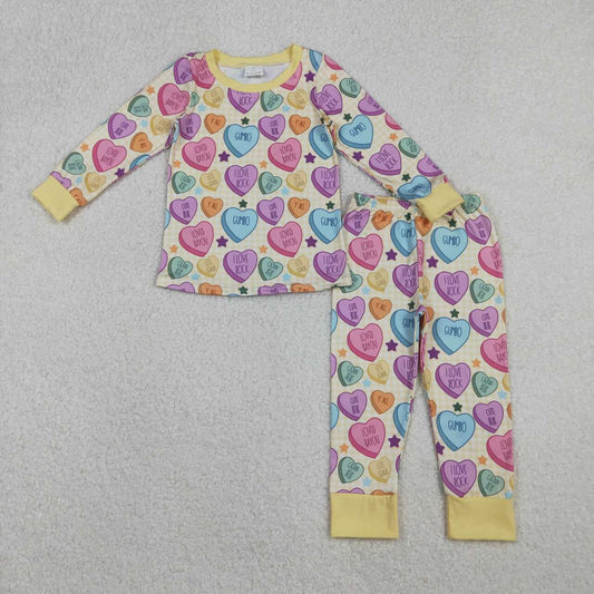 Valentine's Day Heart Long-Sleeved  Pink Kids pajamas GLP2981