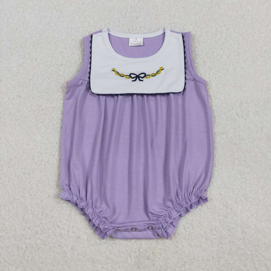 Bow embroidery sleeveless baby Romper  SR3235