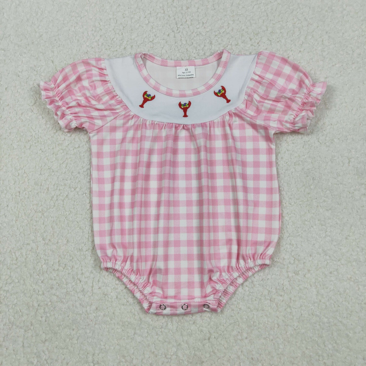 Pink Embroidered Lobster sleeveless baby Romper  SR3256