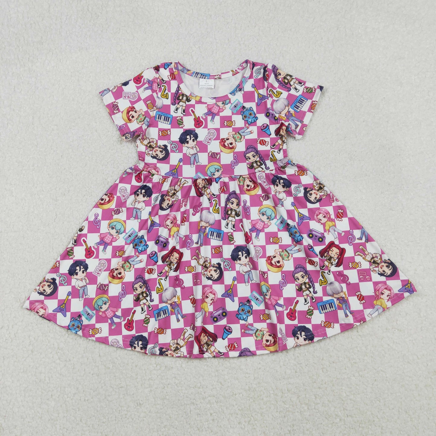 Pink Cartoon Short Sleeve Girls Dress GSD2919