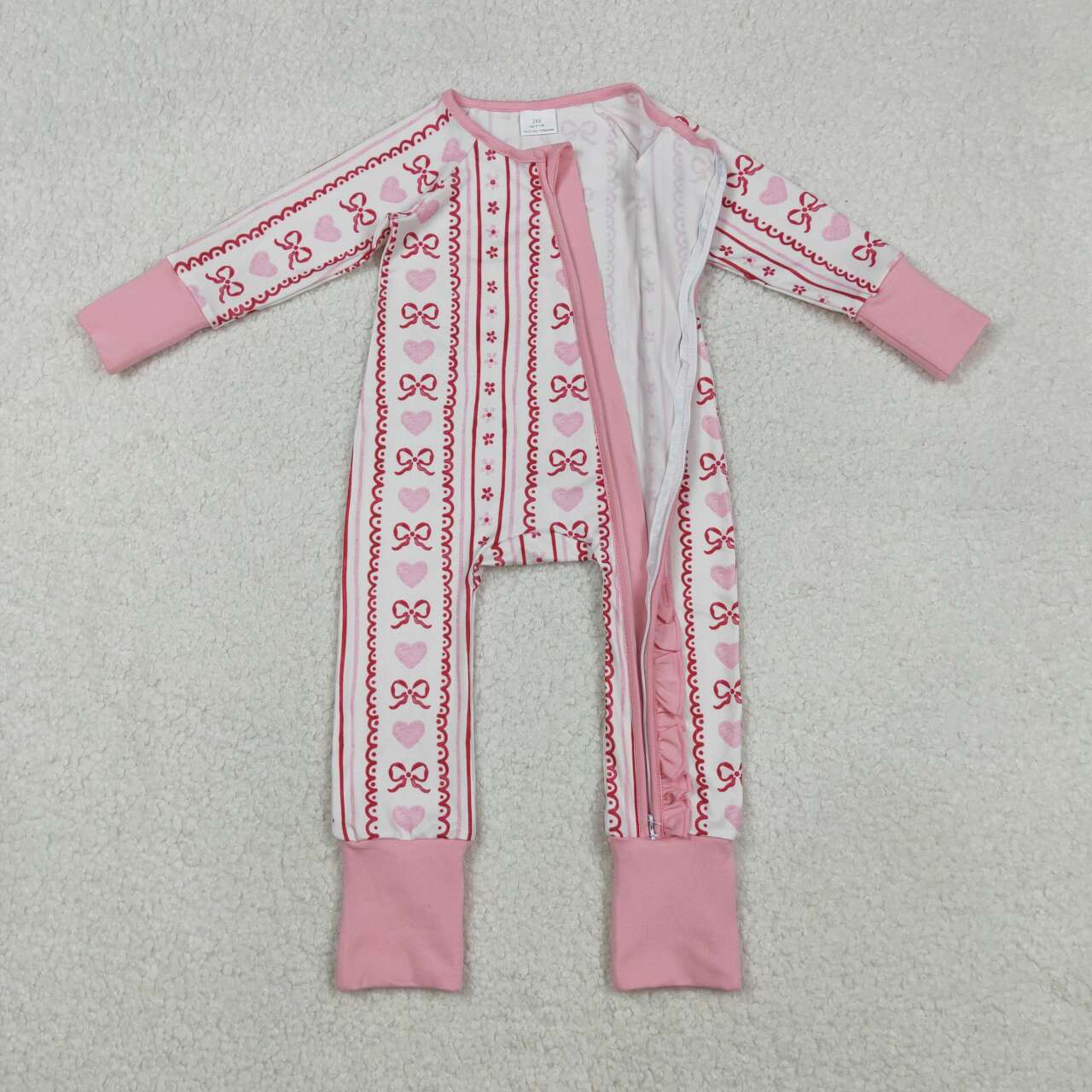 Valentine's Day pink hearts long sleeve Baby Romper LR2781
