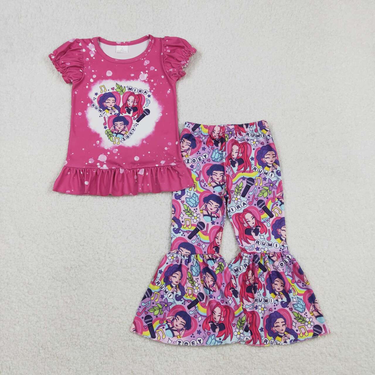 Hot Pink Cartoon Bell Pants Girls Set GSPO2128