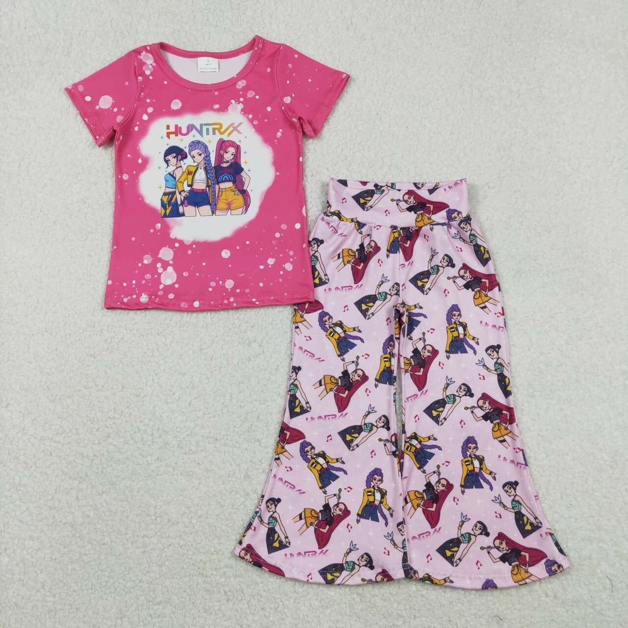 Hot Pink Cartoon Bell Pants Girls Set GSPO2122