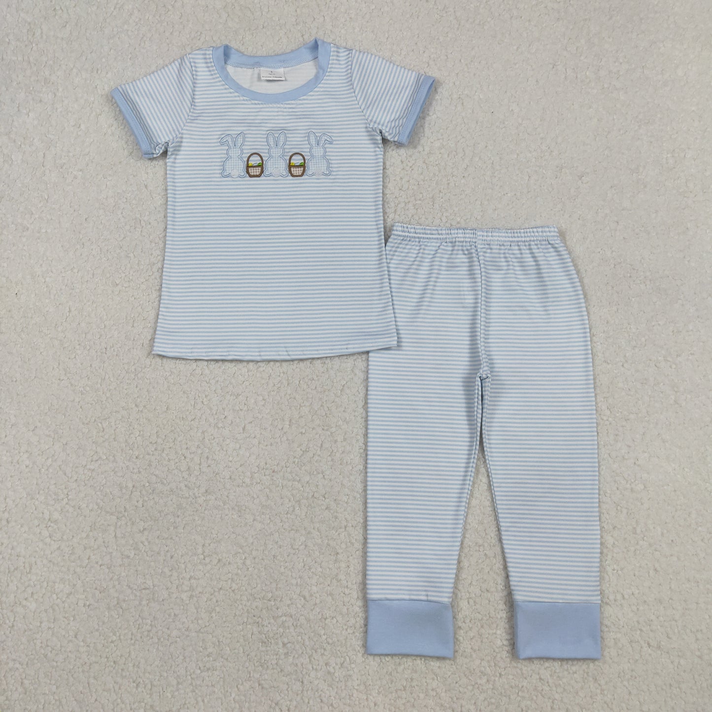 Easter embroidery Bunny Stripe short sleeve Boy Set BSPO0610