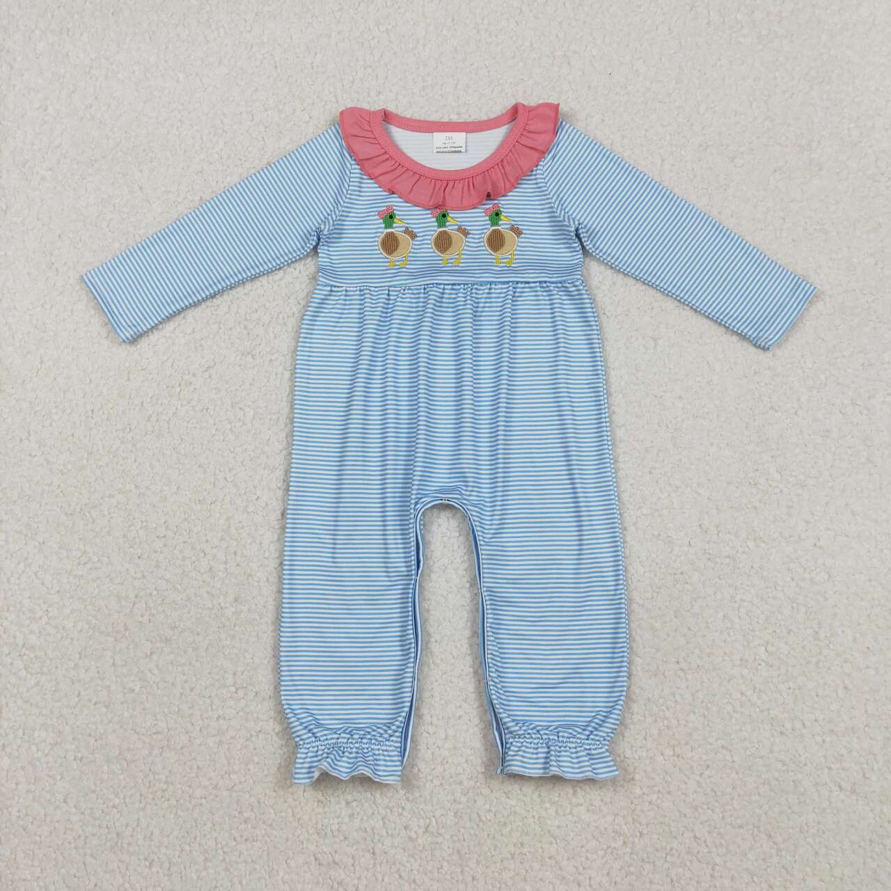Striped embroidered duck long sleeve baby Romper LR2738