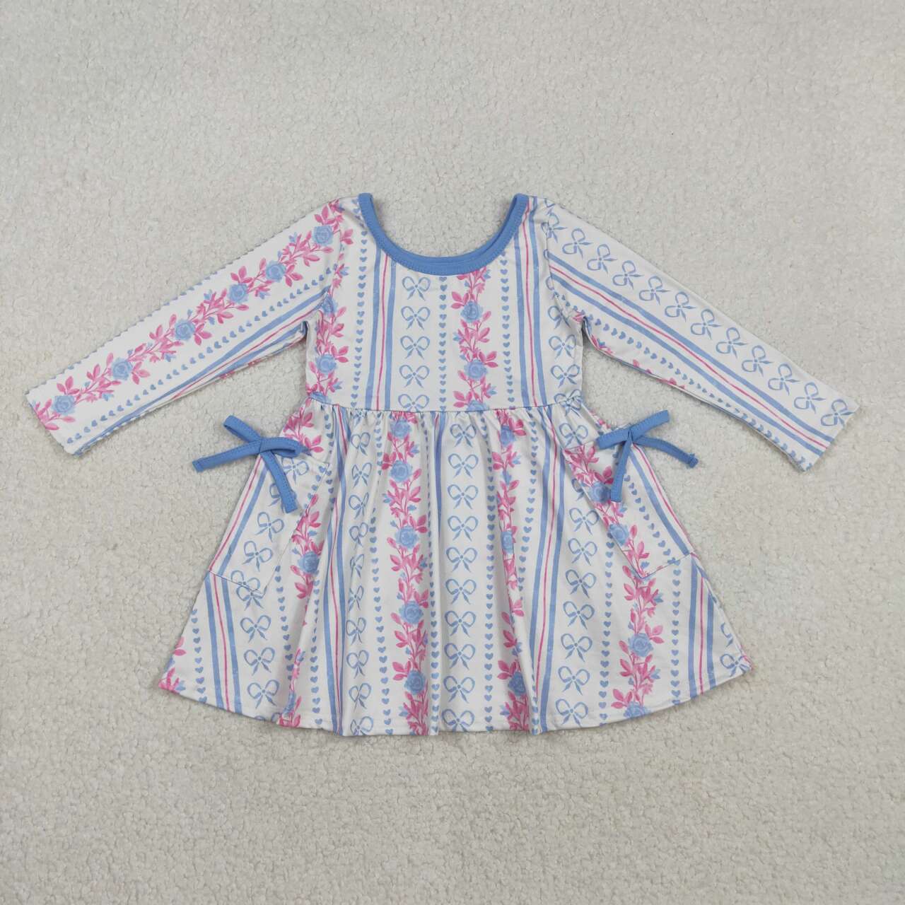 floral Bow Long Sleeve Girls Dress GLD1427