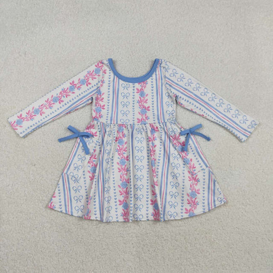 floral Bow Long Sleeve Girls Dress GLD1427
