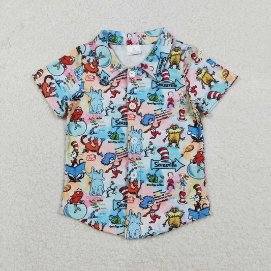 Blue Cartoon Button up Boy Shirt BT1461