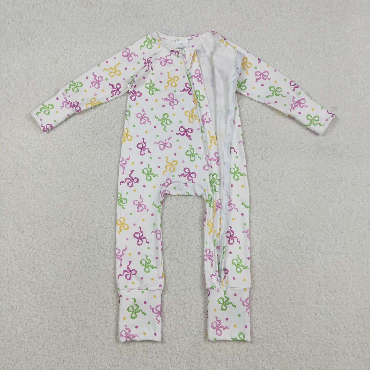 Bow full zip long sleeve Baby Romper LR2735
