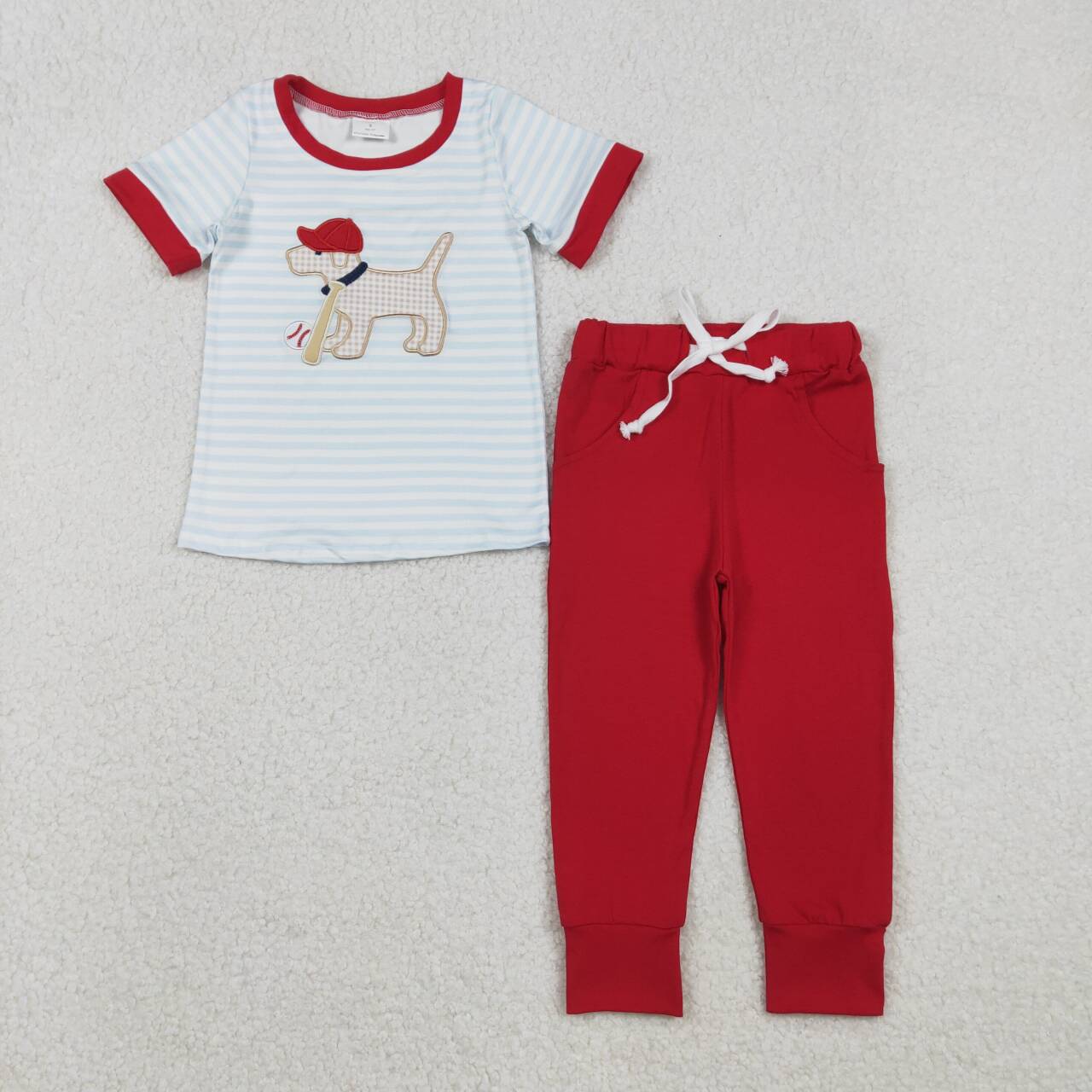 Dog embroidered short sleeve Boy Set BSPO0613