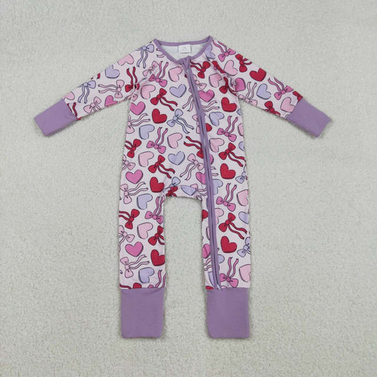 Valentine's Day Purple Heart Full Zipper Baby Romper LR2883