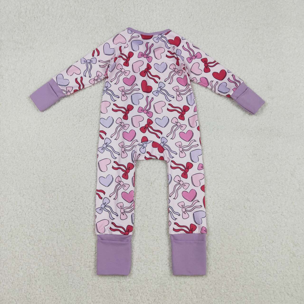 Valentine's Day Purple Heart Full Zipper Baby Romper LR2883