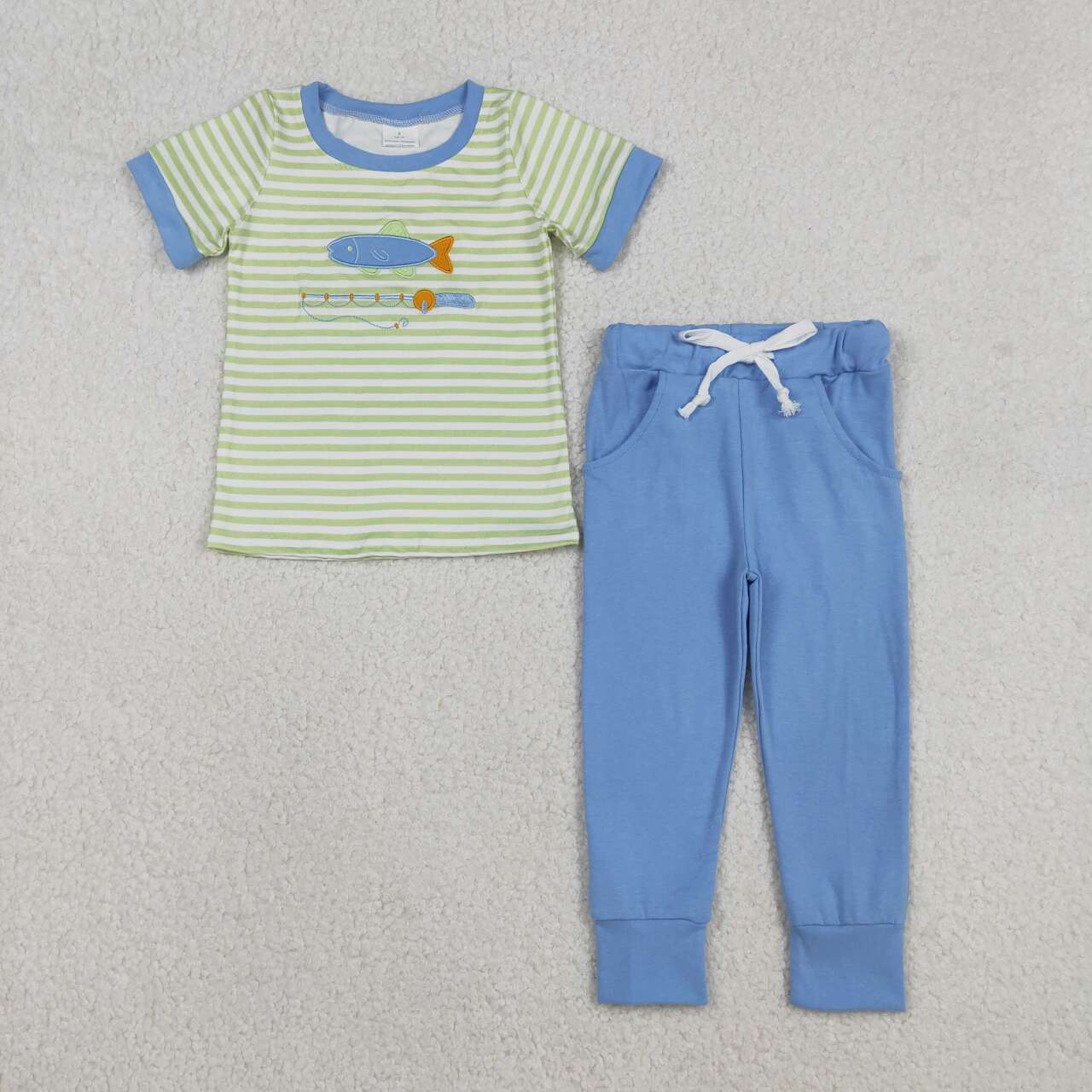 Striped Embroidered Fish short sleeve Boy Set BSPO0612