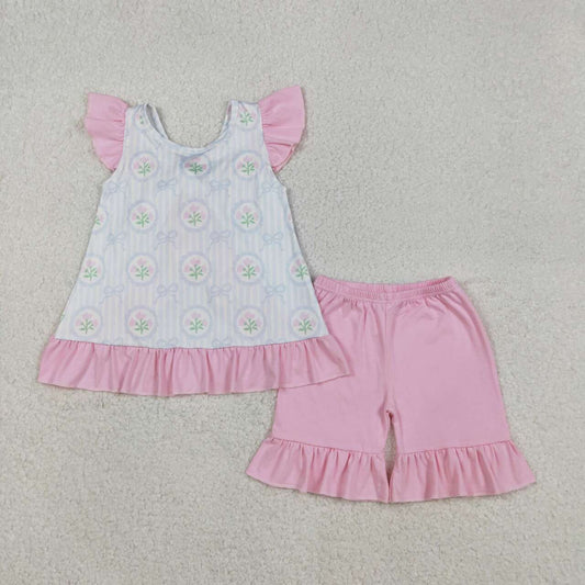 pink floral bow Girls Suit Summer Set GSSO2732