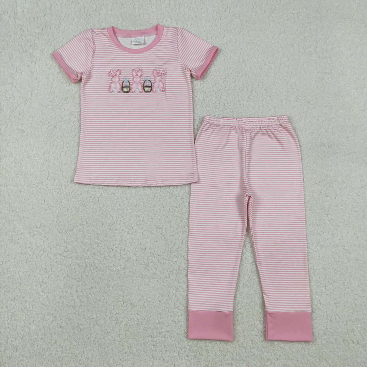 Pink embroidered bunny Print Short sleeve pajamas GSPO2117