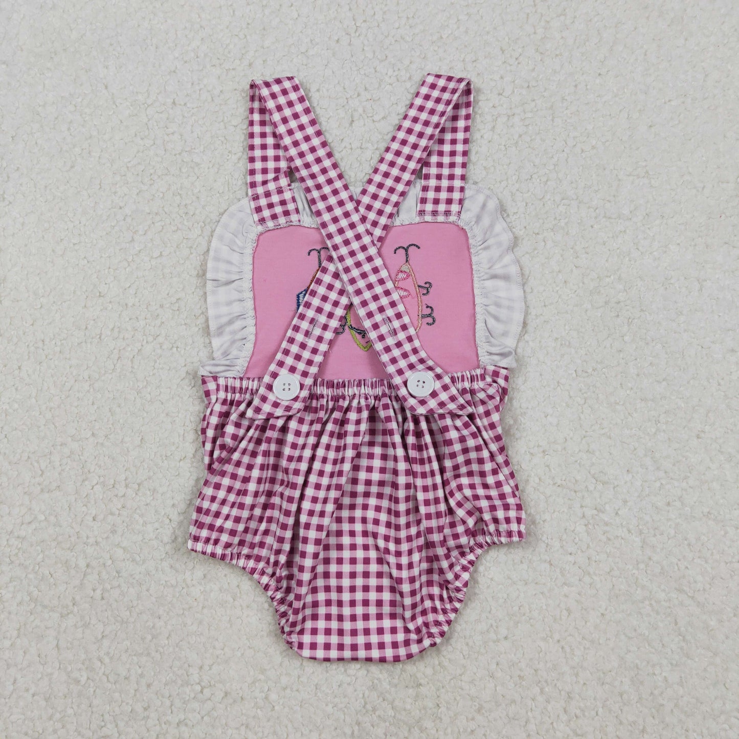 Red plaid embroidered fish baby Romper SR3414