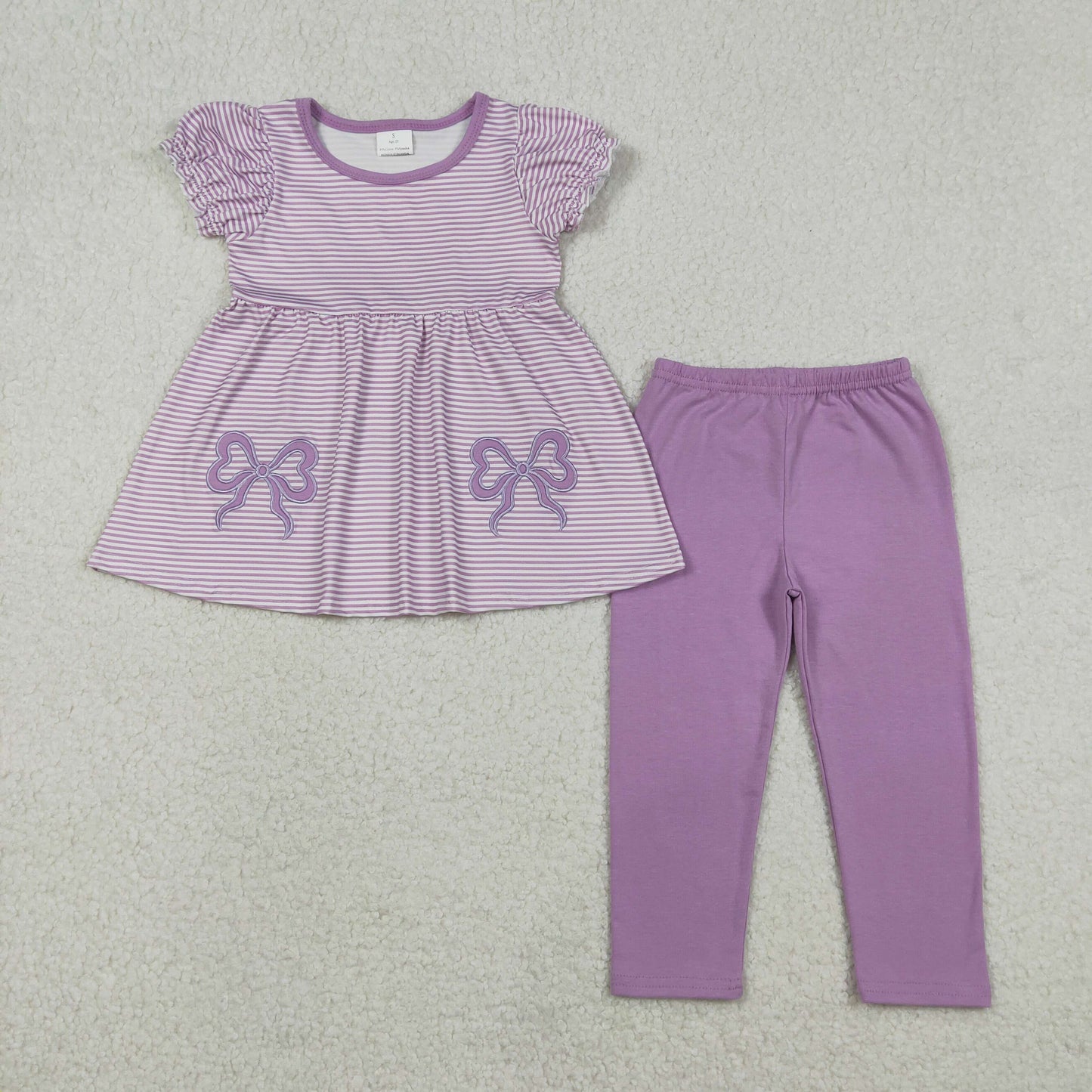 Purple striped embroidered bow Girls Set GSPO2153