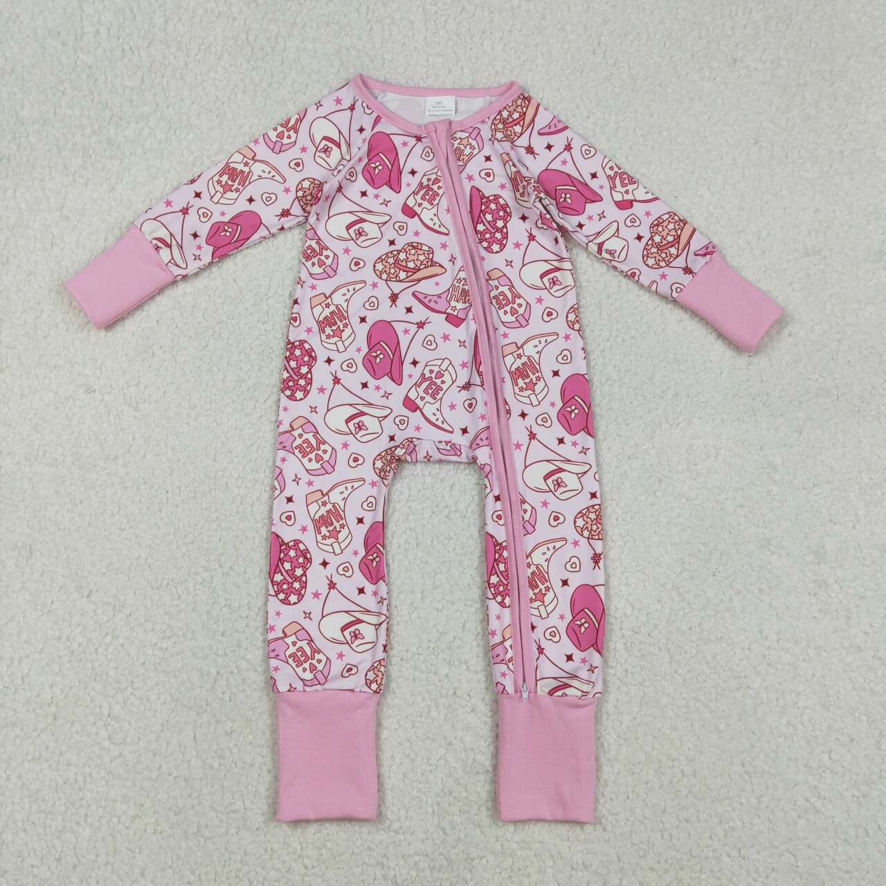 western Pink Boots Full Zipper Baby Romper LR2855