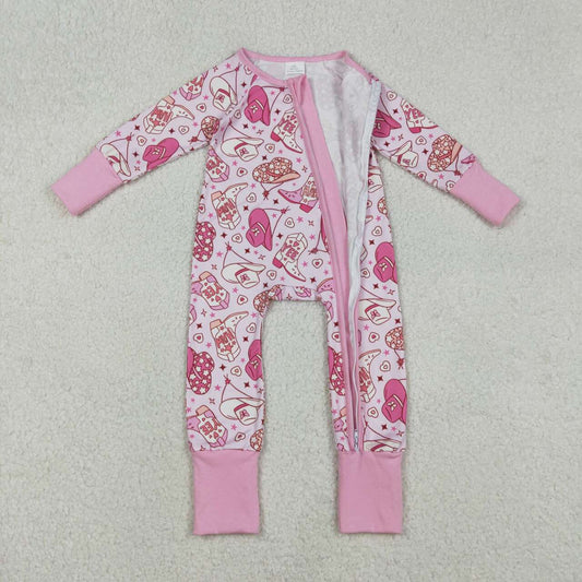 western Pink Boots Full Zipper Baby Romper LR2855