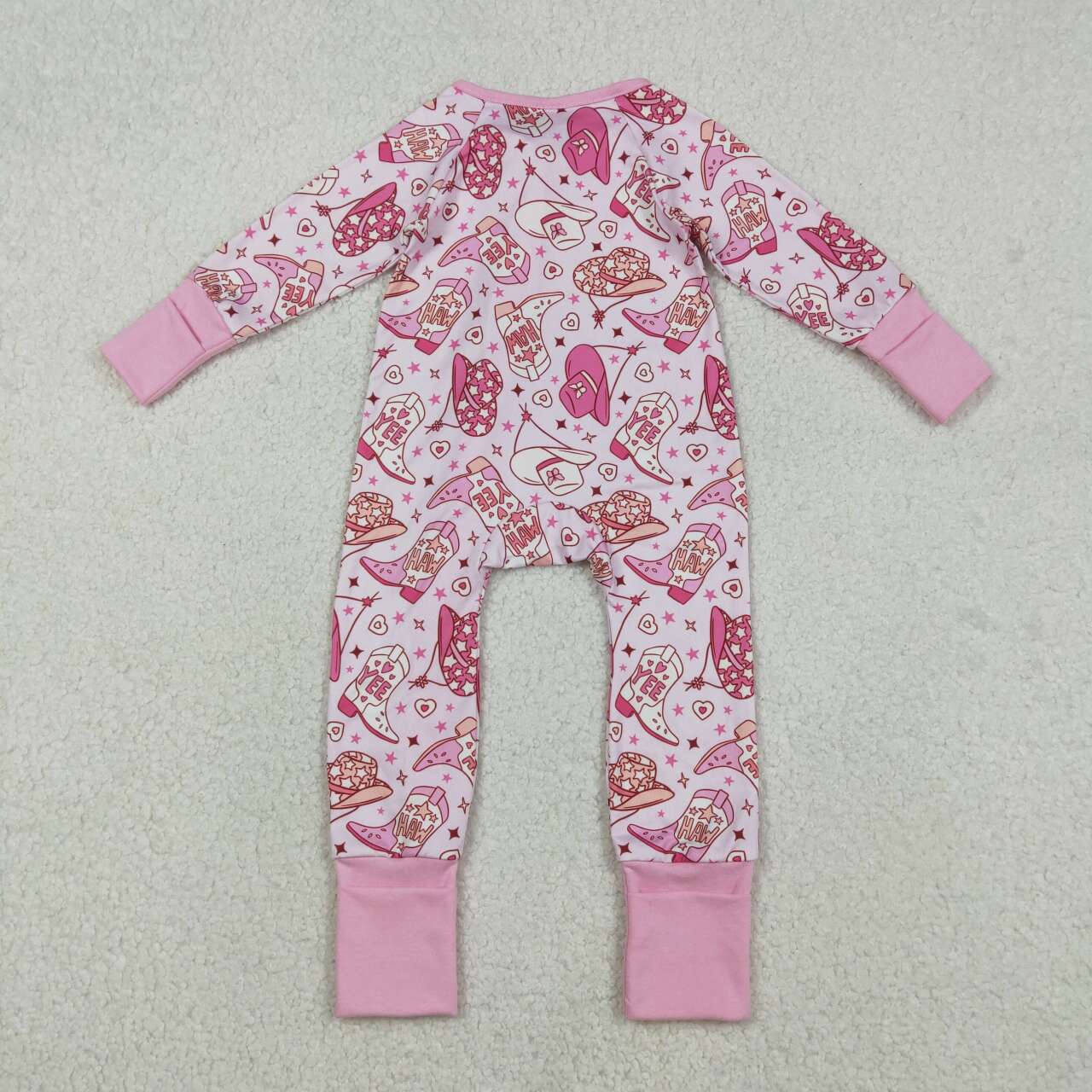 western Pink Boots Full Zipper Baby Romper LR2855